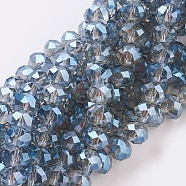 Electroplate Glass Beads Strands, Faceted Rondelle, Blue, 10x8mm, Hole: 1mm, about 63~65pcs/strand, 19.2~20 inch(48~50cm)(EGLA-D020-10x8mm-59)
