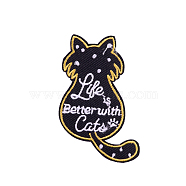 Cat Computerized Embroidery Cloth Iron on/Sew on Patches, Costume Accessories, Appliques, Black, 65x44mm(WG66101-02)