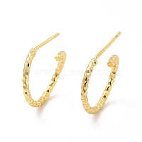 Brass Faceted C-shape Stud Earrings, Half Hoop Earrings for Women, Cadmium Free & Lead Free, Ring, Real 18K Gold Plated, 15x1.5mm, Pin: 0.8mm