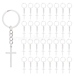 Alloy Keychain, with Iron Findings, Cross, Silver, 9.1cm, 34pcs/set(KEYC-FH00016)