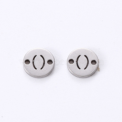 201 Stainless Steel Links, Laser Cut, Flat Round with Letter, Letter.O, 6x6x1mm, Hole: 0.8mm(X-STAS-R112-01O)