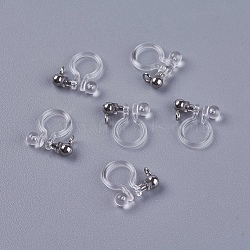 Transparent U Type Alloy Ear Clip, Painless Prevent Allergy Resin, Platinum, 11x10x3mm, Hole: 2mm(PALLOY-WH0009-01P)