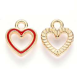 Alloy Enamel Charms, Heart, Light Gold, Red, 12x10.5x2mm, Hole: 2mm(X-ENAM-S121-040)