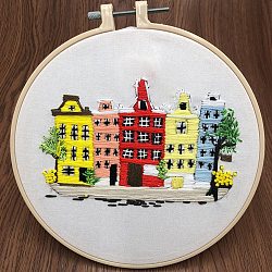 DIY Building Pattern Embroidery Starter Kit, Cross Stitch Kit Including Imitation Bamboo Frame, Carbon Steel Pins, Cloth and Colorful Threads, Colorful, 177x164x8.5mm, Inner Diameter: 144mm(DIY-C038-12)