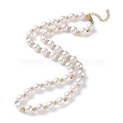 Plastic Pearl Beaded Necklace, with Vacuum Plating 304 Stainless Steel Clasps, Golden, 17.60 inch(44.7cm)(NJEW-F317-04G)