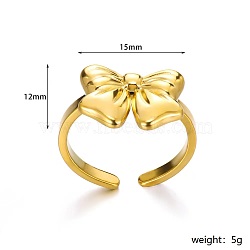 Stylish Stainless Steel Bowknot Open Cuff Ring for Women Party Wear, Golden, Bowknot: 12x15mm(MD6887-2)