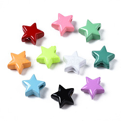 Spray Painted Brass Charms, Star, Mixed Color, 10x10.5x5.5mm, Hole: 2mm(KK-Q252-004)