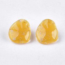 Resin Stud Earring Findings, with Gold Foil and Iron Pins, Teardrop, Gold, 18.5x16.5mm, Hole: 1.8mm, Pin: 0.7mm(CRES-S362-014B-02)