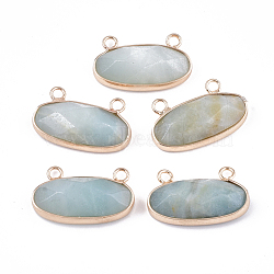 Natural Amazonite Pendants, with Brass Findings, Faceted, Oval, Golden, 14x24.5~25x5.5~6mm, Hole: 2.5mm(G-S344-44E)