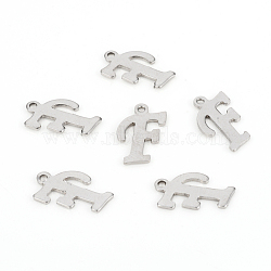 Non-Tarnish 201 Stainless Steel Pendants, Laser Cut, Letter, Stainless Steel Color, Letter.F: 13.5x9x1.2mm, Hole: 1mm(STAS-L244-04F-P)