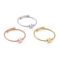 304 Stainless Steel Cuff Bangles Sets, Torque Bangles, with Flat Round with Saint Benedict Medal Beads, Mixed Color, 2 inch(5.1cm), 3pcs/set(BJEW-M284-15)