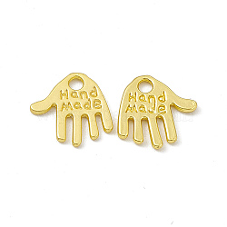 Rack Plating Alloy Charms, Cadmium Free & Lead Free & Nickle Free, Hand with Word Hand Made, Matte Gold Color, 12x12.5x1mm, Hole: 2mm(FIND-G045-50MG)