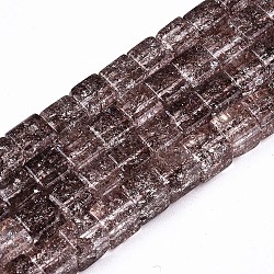 Crackle Glass Beads, Dyed & Heated, Square, Coconut Brown, 6x6x6mm, Hole: 1.4mm, about 60~61pcs/strand, 14.96 inch(38cm)(X-GLAA-S192-005I)