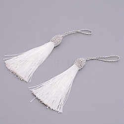 Polyester Tassel Big Pendant Decorations, White, 150~155mm(AJEW-WH00169-01-01)