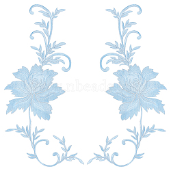 Peony Polyester Embroidery Ornament Accessories, Applique Patch, Sewing Craft Decoration for Chinese Style Cheongsam, Light Blue, 460x155x1mm(PATC-WH0008-04D)