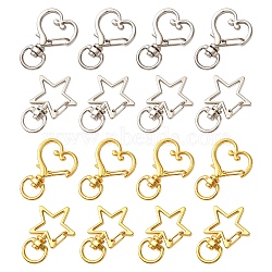 20Pcs 4 Styles Heart/Star Alloy Swivel Clasps, Lanyard Push Gate Snap Clasps, Platinum & Golden, 34~35x24x6mm, Hole: 9x5mm, 5pcs/styles(FIND-YW0005-60)