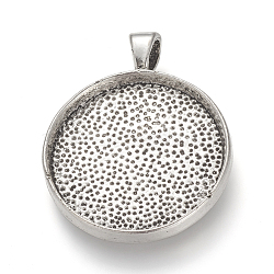 Tibetan Style Alloy Pendant Cabochon Settings, Plain Edge Bezel Cups, Flat Round, Cadmium Free & Nickel Free & Lead Free, Antique Silver, Tray: 30mm, 43x33.5x7mm, Hole: 7x4mm, about 90pcs/1000g(TIBE-T003-23AS-NR)