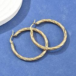 304 Stainless Steel Hoop Earrings, Hypoallergenic Earrings, Twist Stripe, Golden, 42x40x3.5mm, Pin: 1x0.8mm(EJEW-H322-17G)