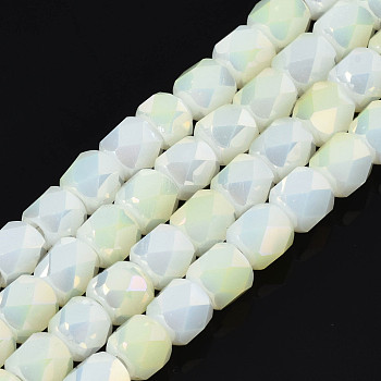 Electroplate Glass Beads Strands, Faceted, Column, Beige, 5.5x5mm, Hole: 1.2mm, about 99pcs/strand, 21.85 inch(55.5cm)