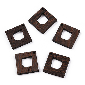 Natural Wenge Wood Pendants, Undyed, Rhombus Charms with Hollow Teardrop, Coconut Brown, 27.5x27.5x3.5mm, Hole: 2mm, Side Length: 20mm