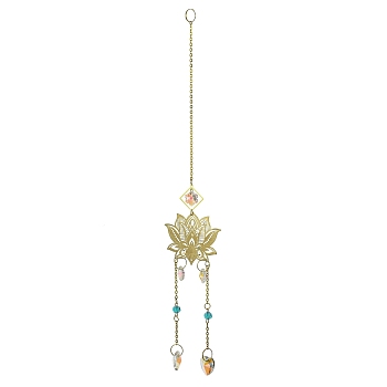 Brass Hanging Suncatchers, Glass Tassel for Window Garden Decorations, Flower, 332mm