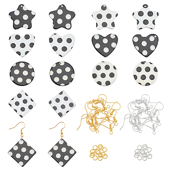Olycraft DIY Dangle Earring Making Kits, 16Pcs Heart & Geometry Cellulose Acetate(Resin) Pendants, Iron Jump Rings & Earring Hooks, Mixed Color, 27.5x2.5mm, Hole: 1.4mm, 2pcs/color
