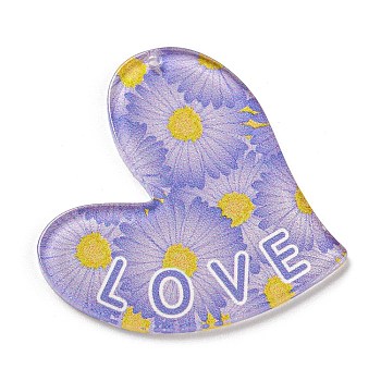 Valentine's Day Acrylic Pendants, Heart, Lilac, 42x41.5x2.5mm, Hole: 1.6mm