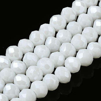 Electroplate Glass Beads Strands, Pearl Luster Plated, Faceted, Rondelle, White, 2.5x2mm, Hole: 0.4mm, about 150~170pcs/strand, 11 inch(28cm)