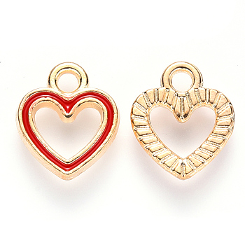 Alloy Enamel Charms, Heart, Light Gold, Red, 12x10.5x2mm, Hole: 2mm