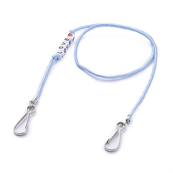 Polyester & Spandex Cord Ropes Eyeglasses Chains, Neck Strap for Eyeglasses, with Cube Acrylic Beads, Iron Coil Cord Ends and Keychain Clasp, Word Love, Light Blue, 23.62 inch(60cm)