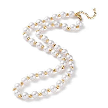 Plastic Pearl Beaded Necklace, with Vacuum Plating 304 Stainless Steel Clasps, Golden, 17.60 inch(44.7cm)