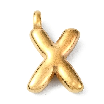 Ion Plating(IP) 304 Stainless Steel Pendants, Letter Charm, Real 18K Gold Plated, Letter X, 19.5x12.5x4mm, Hole: 1.6mm