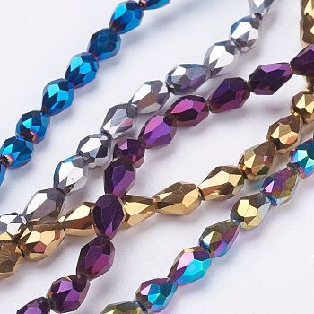 Electroplate Glass Bead Strands, Faceted, teardrop, Mixed Color, 6x4mm, Hole: 0.5mm, about 72pcs/strand, 15.5 inch