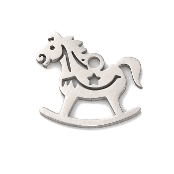 Anti-Tarnish 201 Stainless Steel Charms, Laser Cut, Horse Charm, Stainless Steel Color, 14x13.5x1mm, Hole: 1.5mm