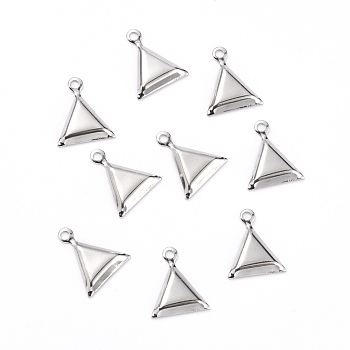 304 Stainless Steel Pendant Cabochon Settings, Triangle, Stainless Steel Color, Tray: 5x6mm, 9x11x1mm, Hole: 1.2mm