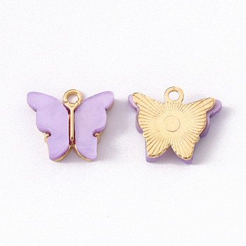 Alloy Acrylic Pendants, Butterfly, Light Gold, Plum, 14x16.5x3mm, Hole: 1.6mm