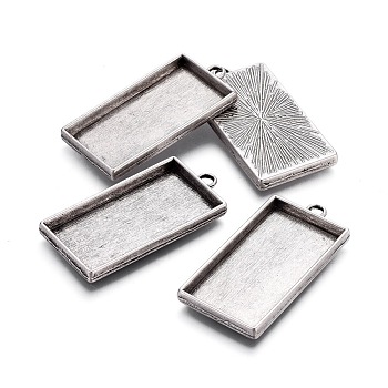 Alloy Pendant Cabochon Settings, Plain Edge Bezel Cups, Lead Free & Nickel Free & Cadmium Free, Rectangle, Thailand Sterling Silver Plated, Tray: 40x21mm, 48x24x4mm, Hole: 3.5mm
