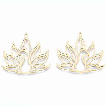 201 Stainless Steel Pendants, Outline Charms, Peacock, Real 18K Gold Plated, 34.5x39.5x1mm, Hole: 1.5mm