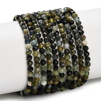 Natural Green Tourmaline Beads Strands, Faceted, Round, 3mm, Hole: 0.6mm, about 120pcs/strand, 14.96 inch(38cm)