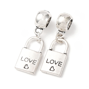 Alloy European Dangle Charms, Love Lock Large Hole Pendants, Antique Silver, 34mm, Hole: 5.5mm