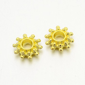 Alloy Spacer Beads, Flower, Golden, Lead Free & Cadmium Free & Nickel Free, 9x3mm, Hole: 2.5mm