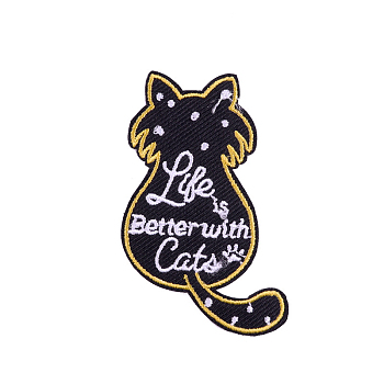 Cat Computerized Embroidery Cloth Iron on/Sew on Patches, Costume Accessories, Appliques, Black, 65x44mm