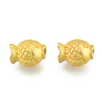Alloy European Beads, Large Hole Beads, Matte Style, Fish, Matte Gold Color, 10x12x7.5mm, Hole: 2.5mm