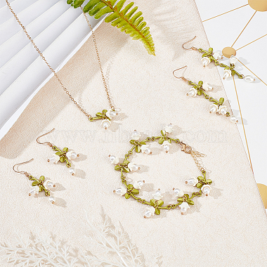Plastic Pearl Beaded Flower of Life Dangle Earrings & Link Chain Bracelet & Pendant Necklace(SJEW-AN0001-19)-7