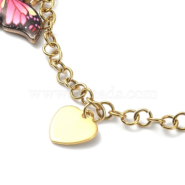 Enamel Butterfly & Alloy Heart Charm Bracelet with Ion Plating(IP) 304 Stainless Steel Chains(BJEW-JB09558)-2