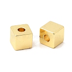 Brass Beads, Long-Lasting Plated, Cadmium Free & Lead Free, Cube, Real 18K Gold Plated, 5x5x5mm, Hole: 2mm(KK-A296-42G)