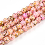 Baking Paint Glass Beads, Drawbench Style, Round, Hot Pink, 4~4.5mm, Hole: 0.8mm(X1-DGLA-N003-4mm-B02)