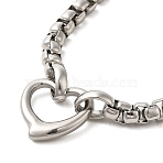 202 Stainless Steel Box Chain Necklaces, 304 Stainless Steel Heart Pendant Necklaces, Stainless Steel Color, 21.05 inch(53.47cm)(STAS-A100-18P)