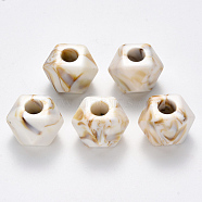 Acrylic Large Hole Beads, Imitation Gemstone Style,  Polygon, Floral White, 19x19mm, Hole: 7.5mm, about 105pcs/500g(OACR-R074-01D)