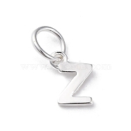 925 Sterling Silver Letter Charms, with Jump Rings and 925 Stamp, Silver Color Plated, Letter Z, 7x5.5x0.8mm, Hole: 4mm(STER-C012-01S-Z)